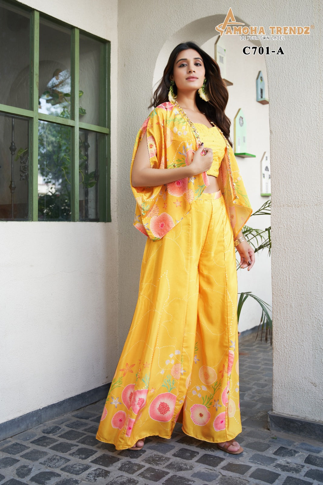 C701 Amoha Shrug Crop Top Plazzo Set