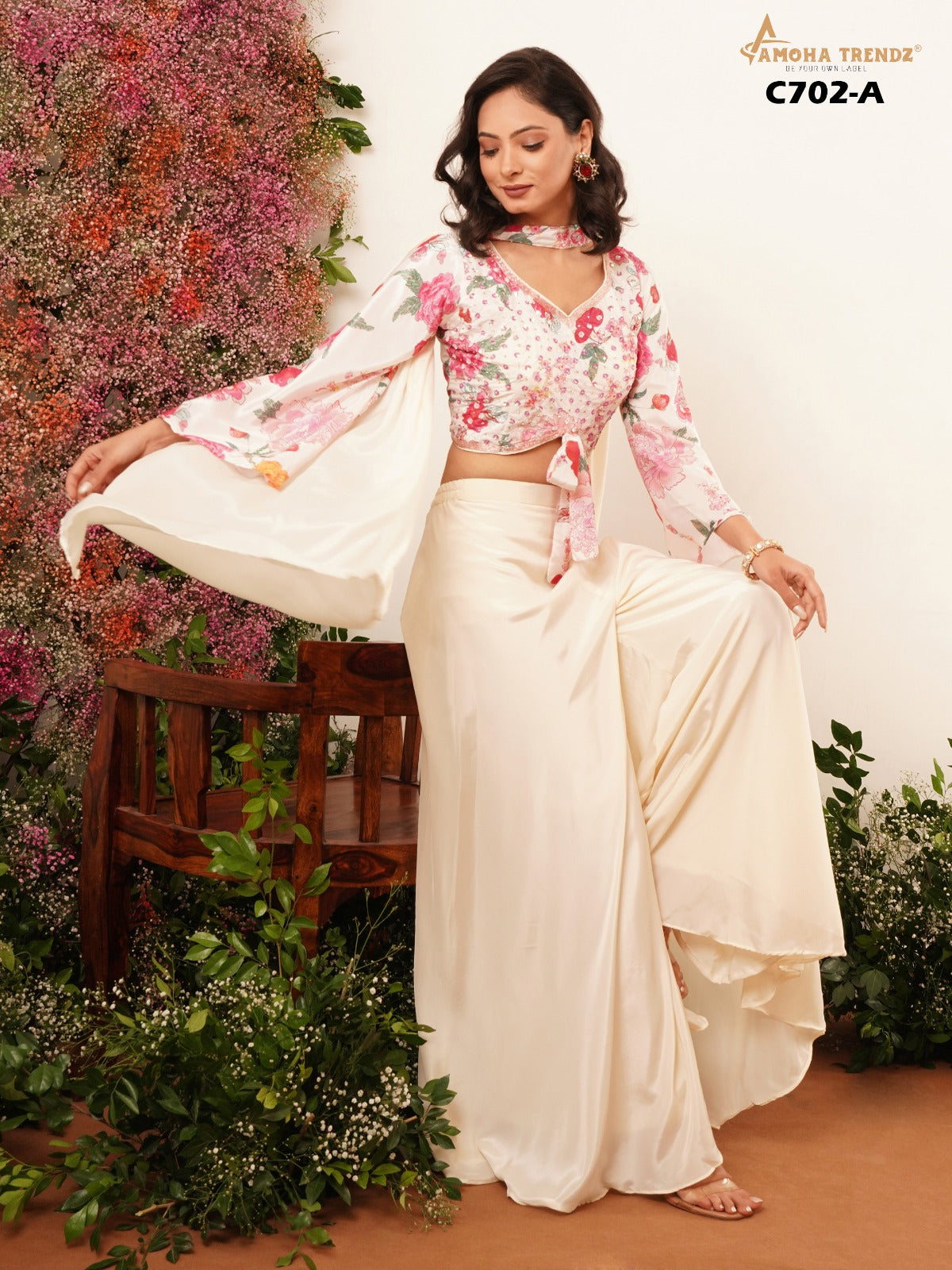 C702 Amoha Embroidered Crop Top Plazzo Set