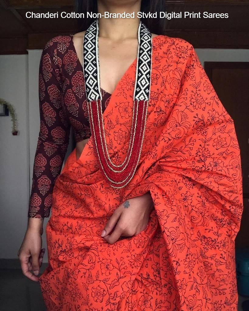 Chanderi Cotton Non-Branded Stvkd Digital Print Sarees