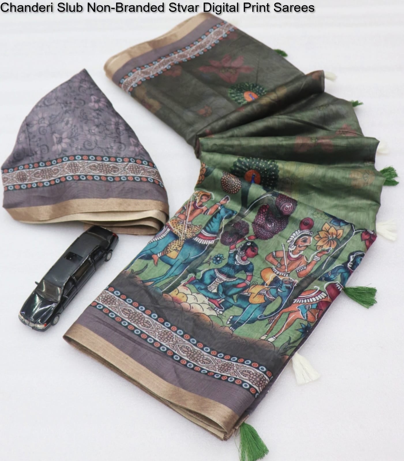 Chanderi Slub Non-Branded Stvar Digital Print Sarees