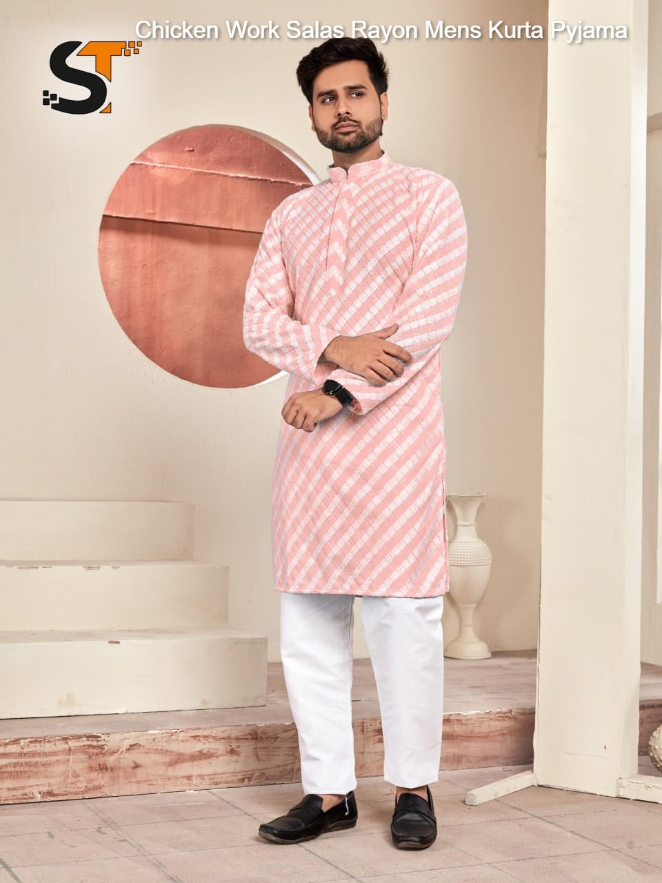 Chicken Work Salas Rayon Mens Kurta Pyjama