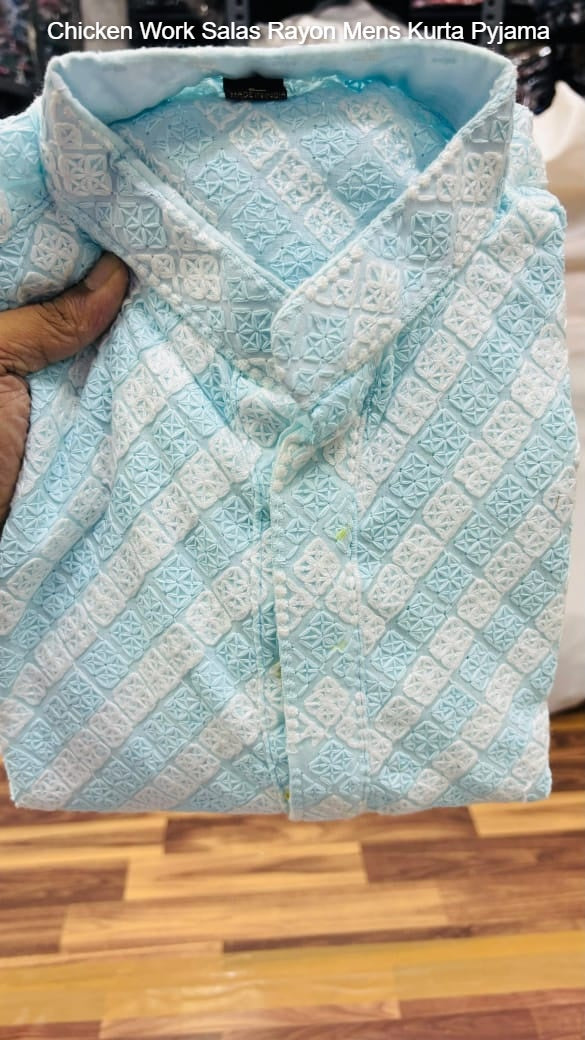 Chicken Work Salas Rayon Mens Kurta Pyjama