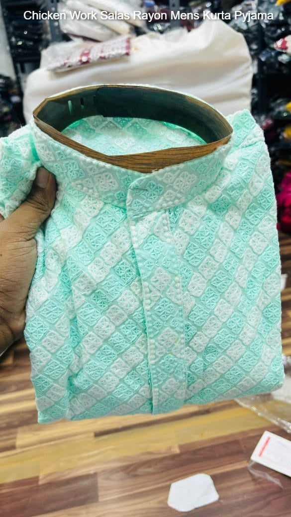 Chicken Work Salas Rayon Mens Kurta Pyjama