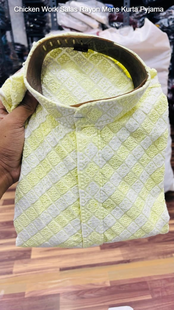 Chicken Work Salas Rayon Mens Kurta Pyjama