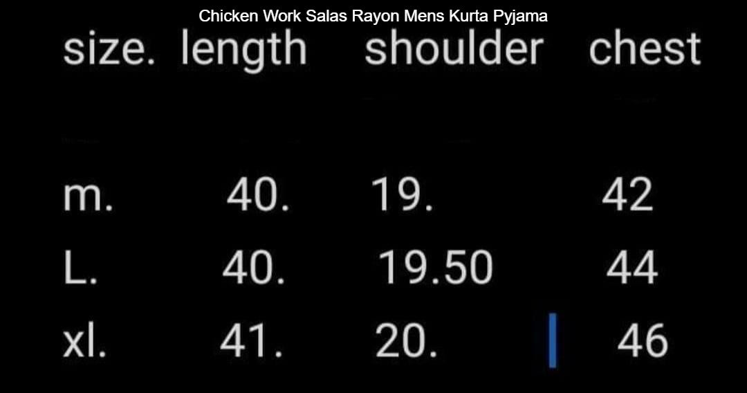 Chicken Work Salas Rayon Mens Kurta Pyjama
