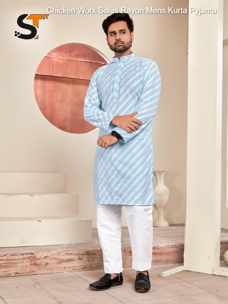 Chicken Work Salas Rayon Mens Kurta Pyjama