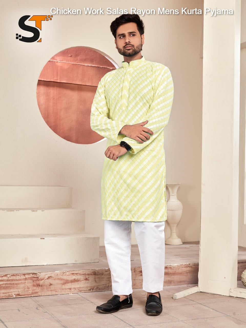 Chicken Work Salas Rayon Mens Kurta Pyjama