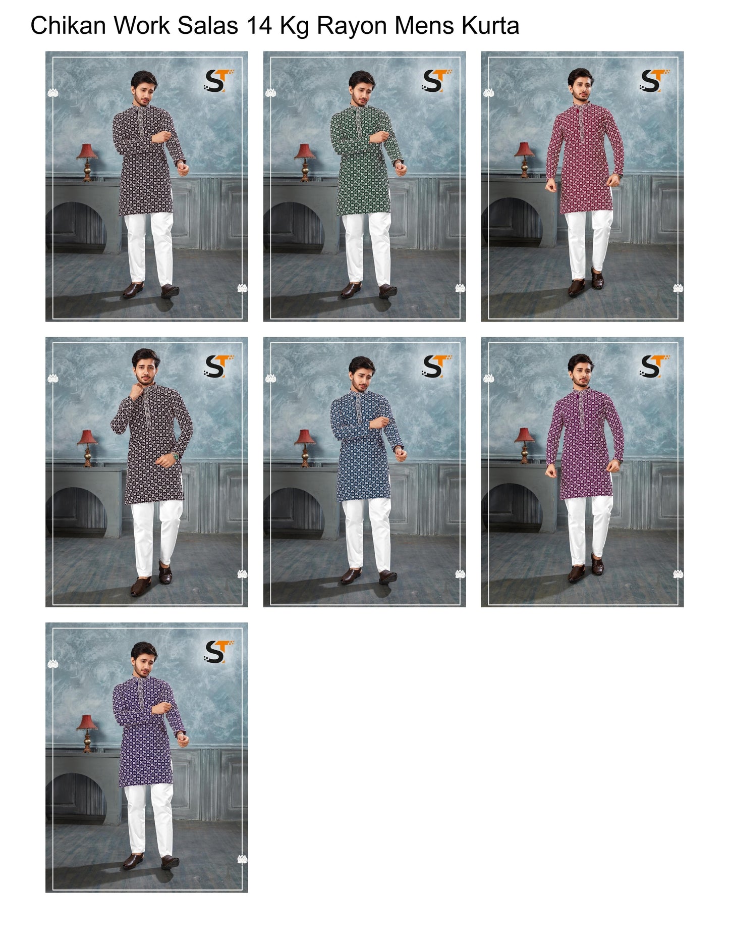 Chikan Work Salas 14 Kg Rayon Mens Kurta