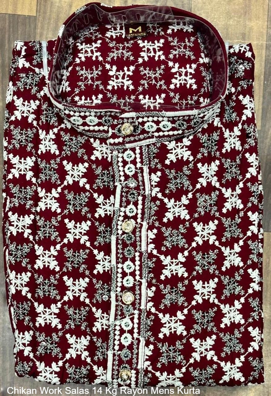 Chikan Work Salas 14 Kg Rayon Mens Kurta