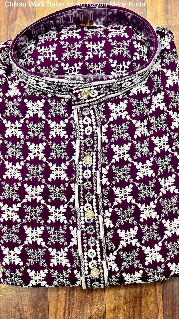 Chikan Work Salas 14 Kg Rayon Mens Kurta