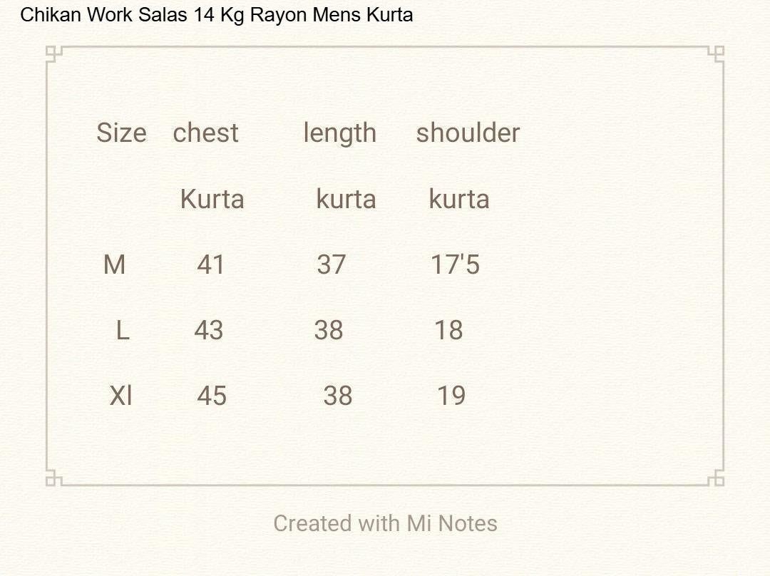 Chikan Work Salas 14 Kg Rayon Mens Kurta