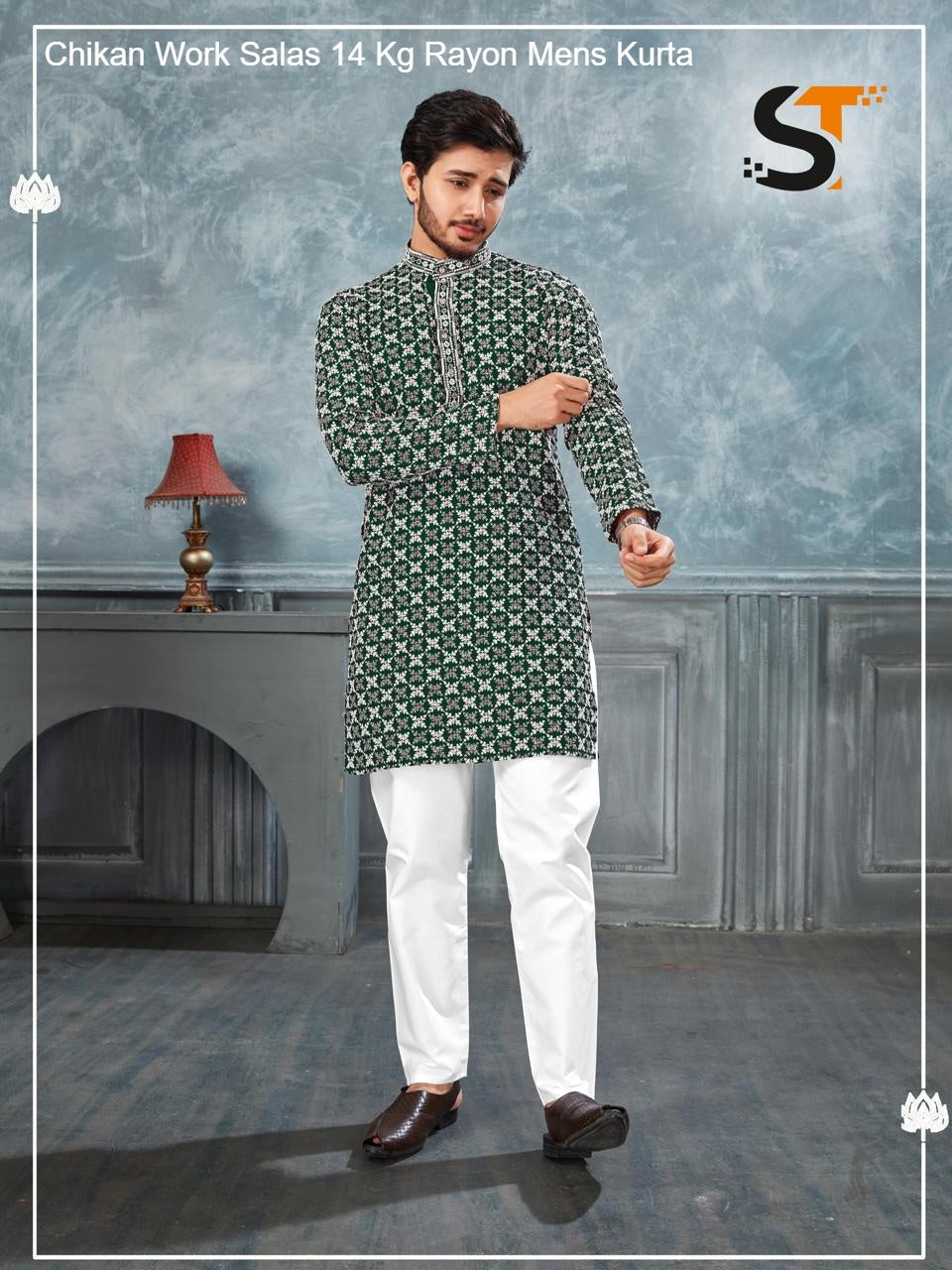 Chikan Work Salas 14 Kg Rayon Mens Kurta