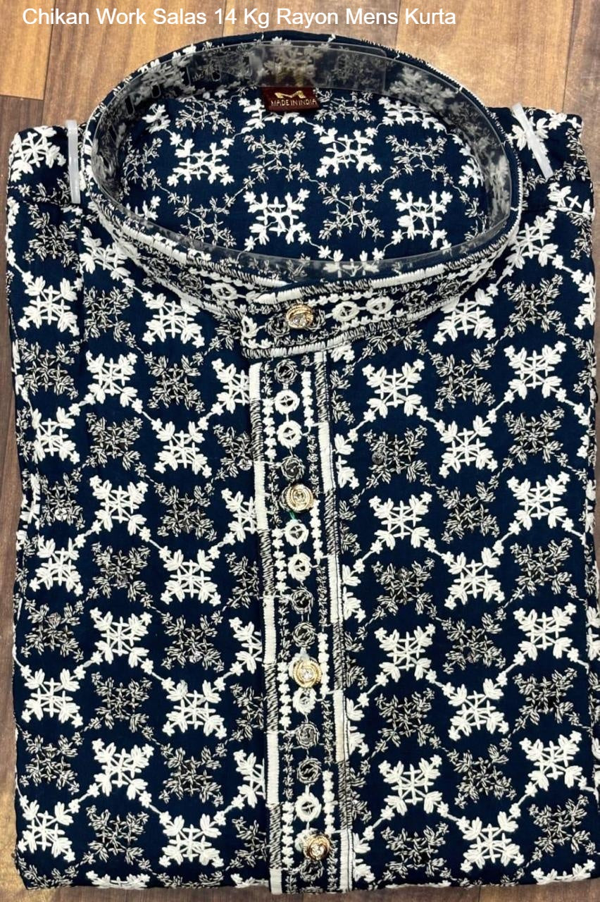 Chikan Work Salas 14 Kg Rayon Mens Kurta