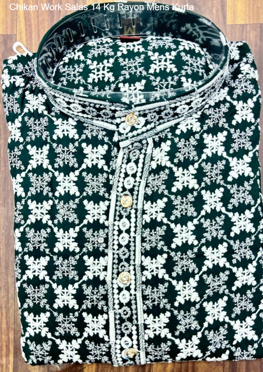 Chikan Work Salas 14 Kg Rayon Mens Kurta