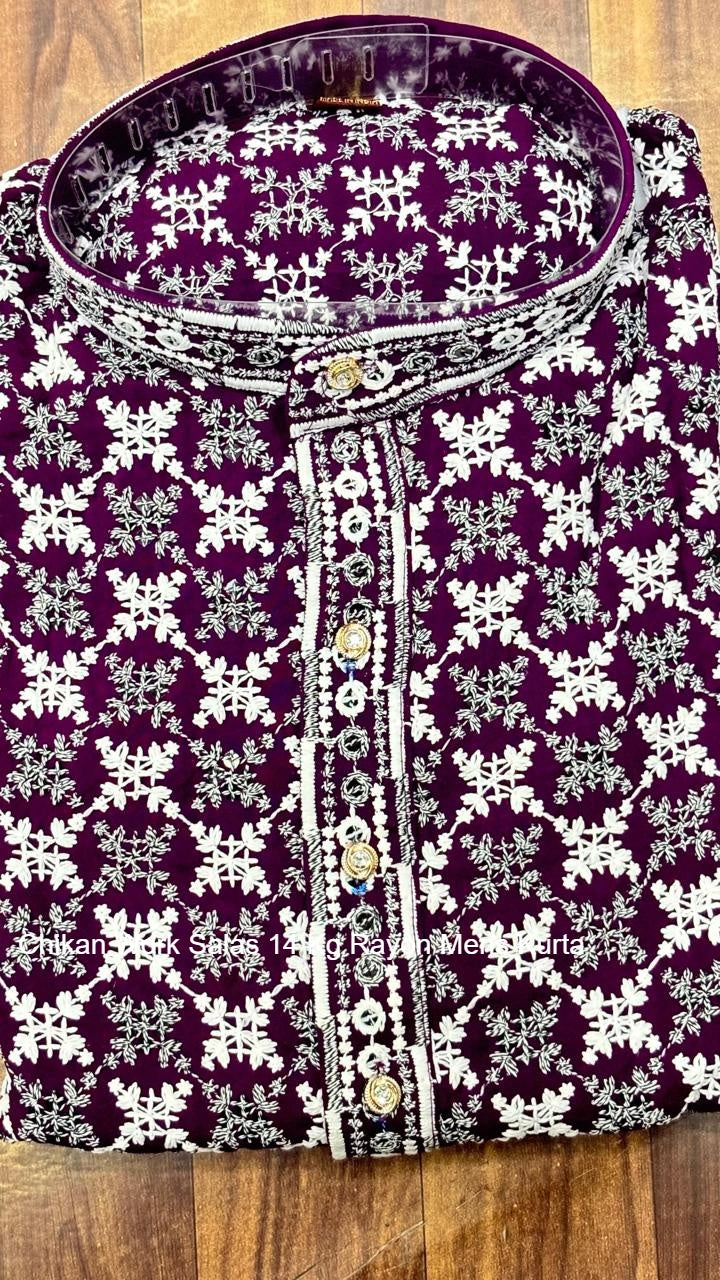 Chikan Work Salas 14 Kg Rayon Mens Kurta