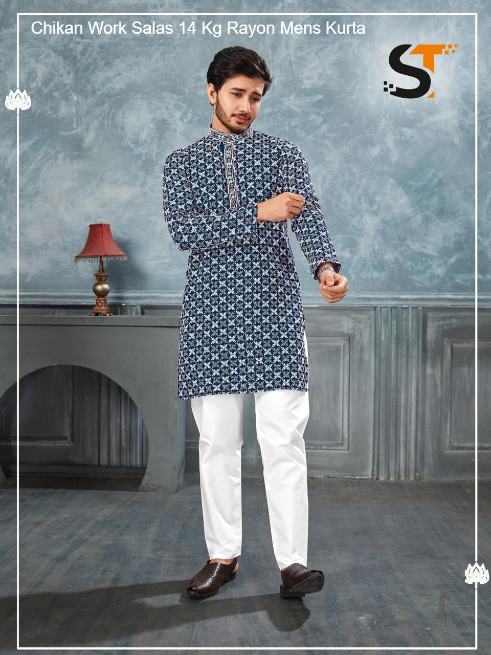 Chikan Work Salas 14 Kg Rayon Mens Kurta