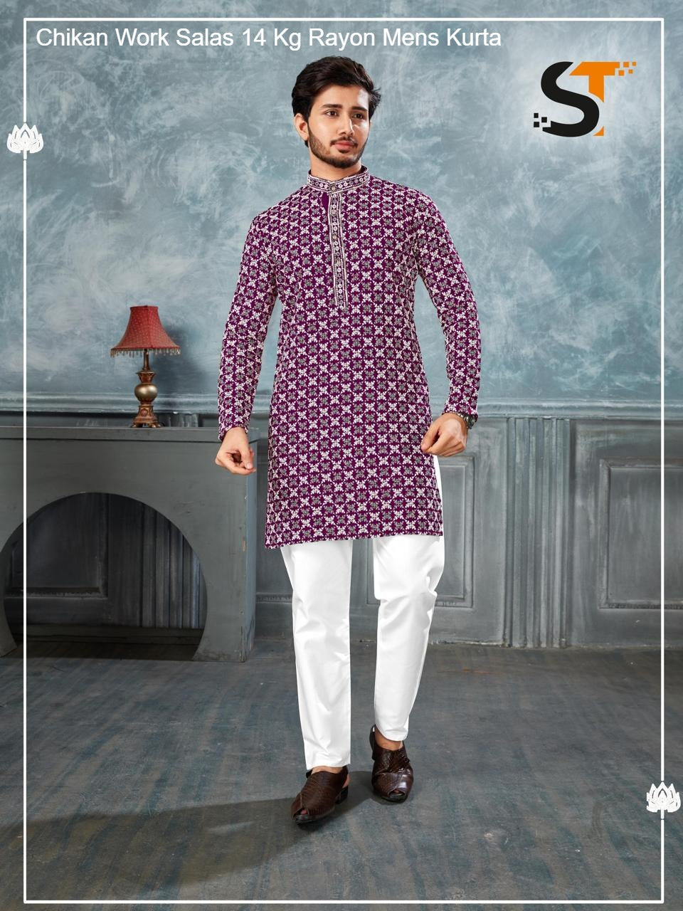 Chikan Work Salas 14 Kg Rayon Mens Kurta