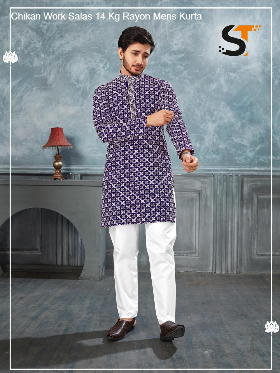 Chikan Work Salas 14 Kg Rayon Mens Kurta