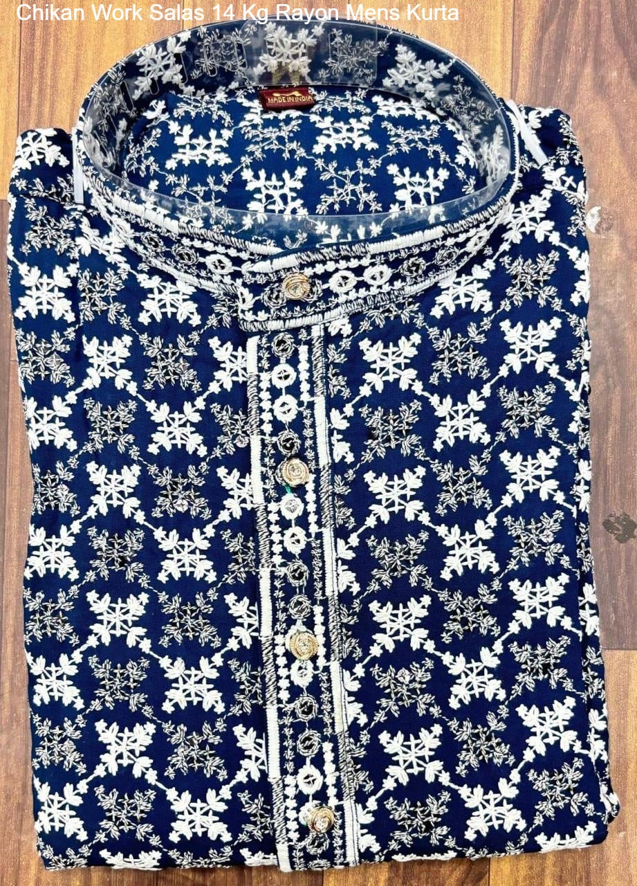 Chikan Work Salas 14 Kg Rayon Mens Kurta