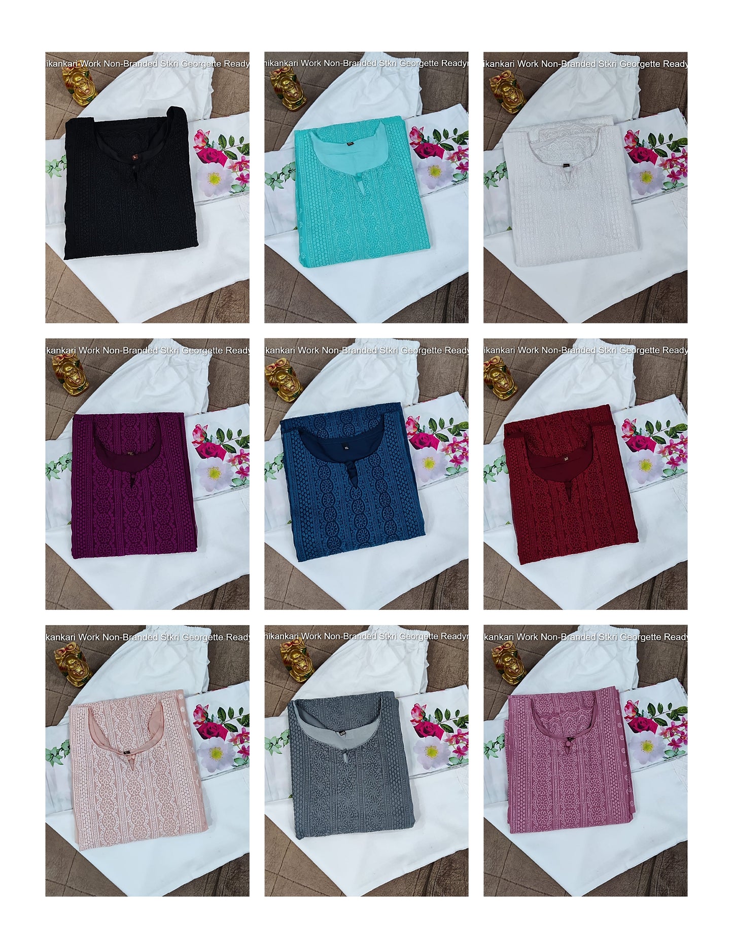 Chikankari Work Non-Branded Stkri Georgette Readymade Suits