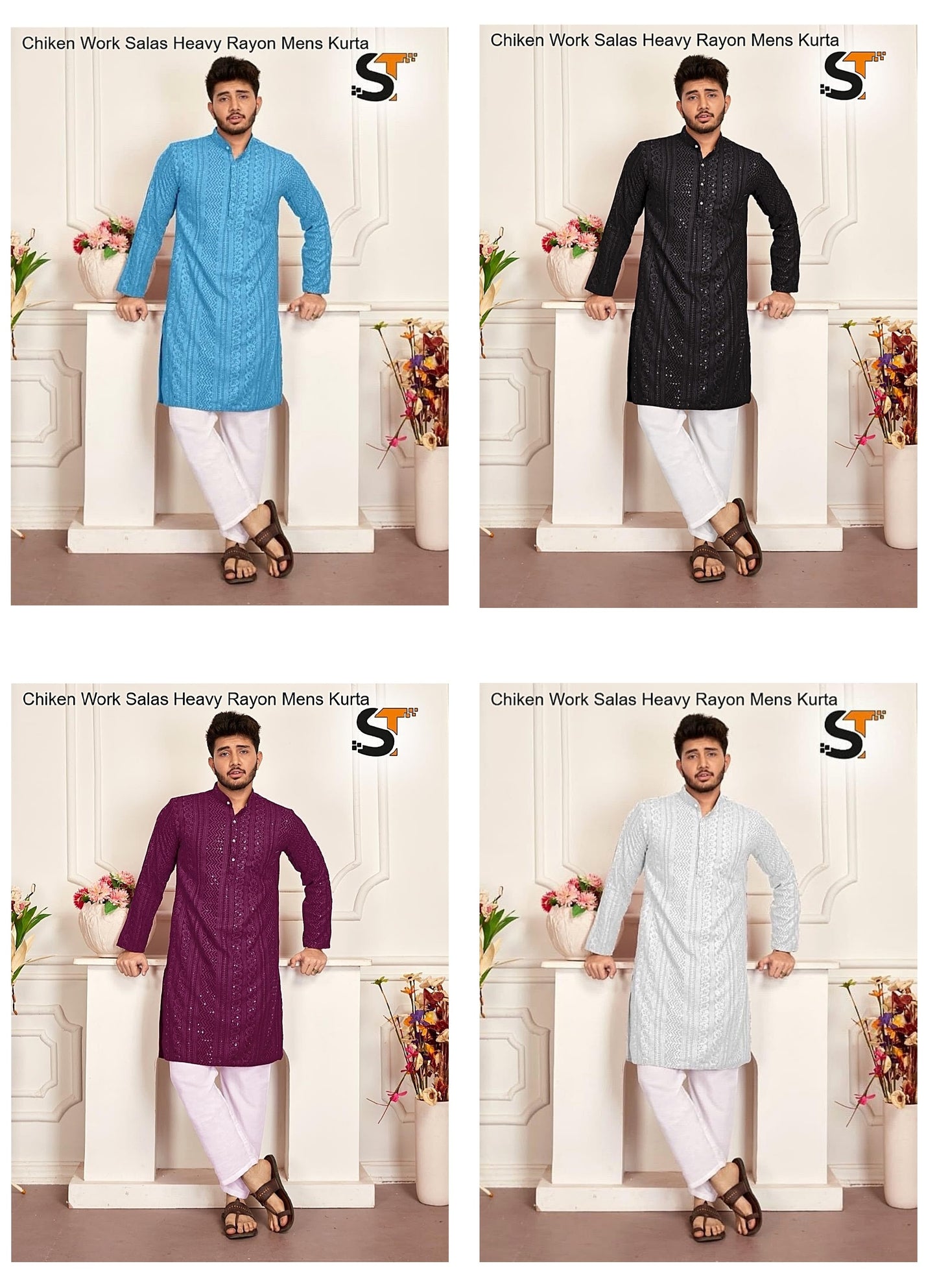 Chiken Work Salas Heavy Rayon Mens Kurta