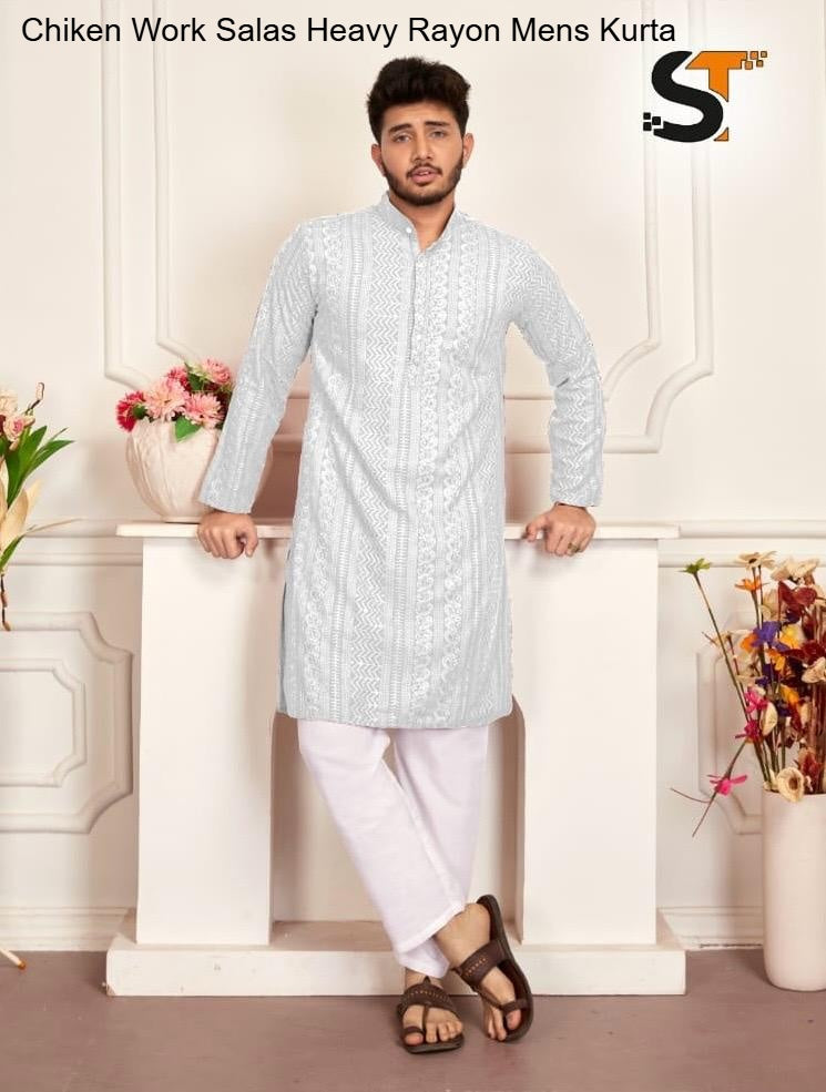 Chiken Work Salas Heavy Rayon Mens Kurta