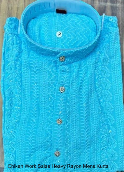 Chiken Work Salas Heavy Rayon Mens Kurta
