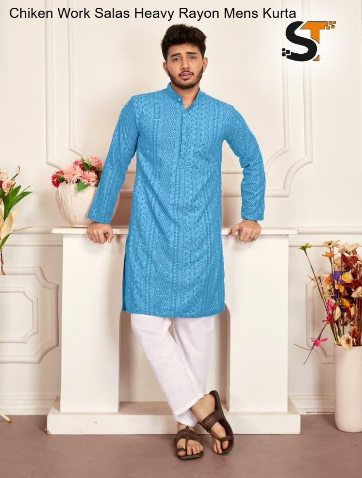 Chiken Work Salas Heavy Rayon Mens Kurta