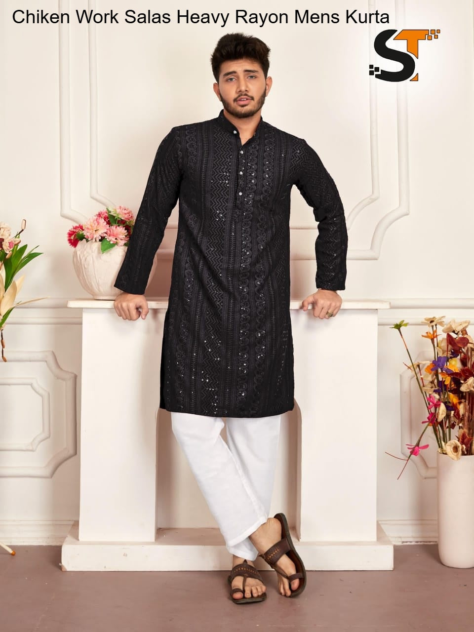 Chiken Work Salas Heavy Rayon Mens Kurta
