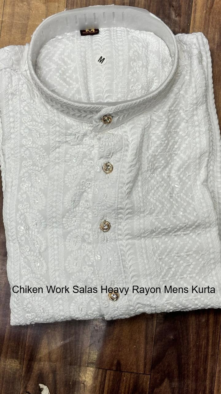 Chiken Work Salas Heavy Rayon Mens Kurta