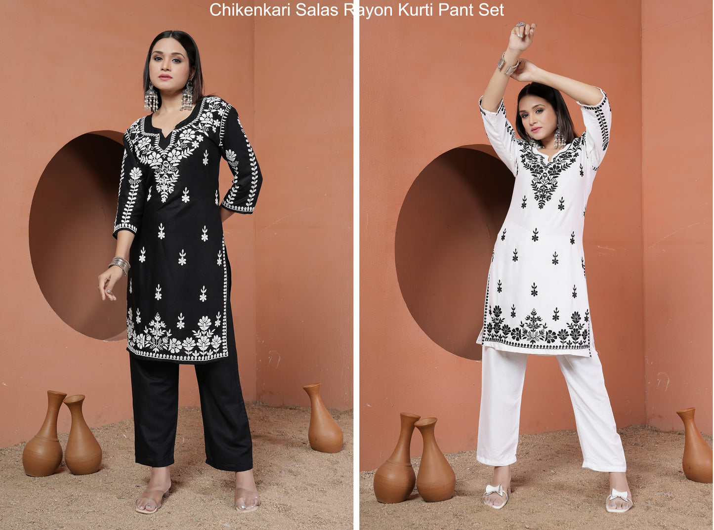 Chikenkari Salas Rayon Kurti Pant Set