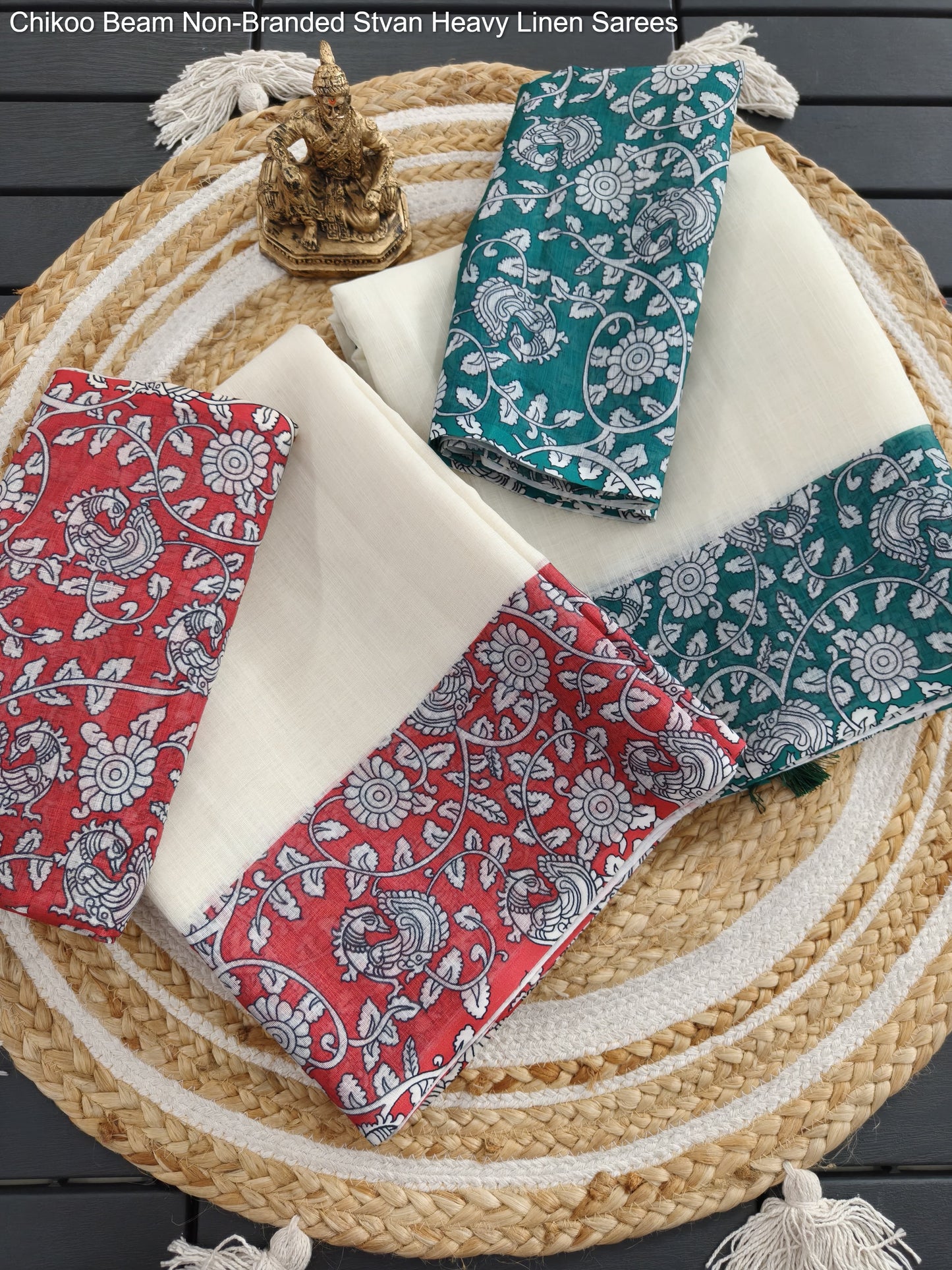Chikoo Beam Non-Branded Stvan Heavy Linen Sarees