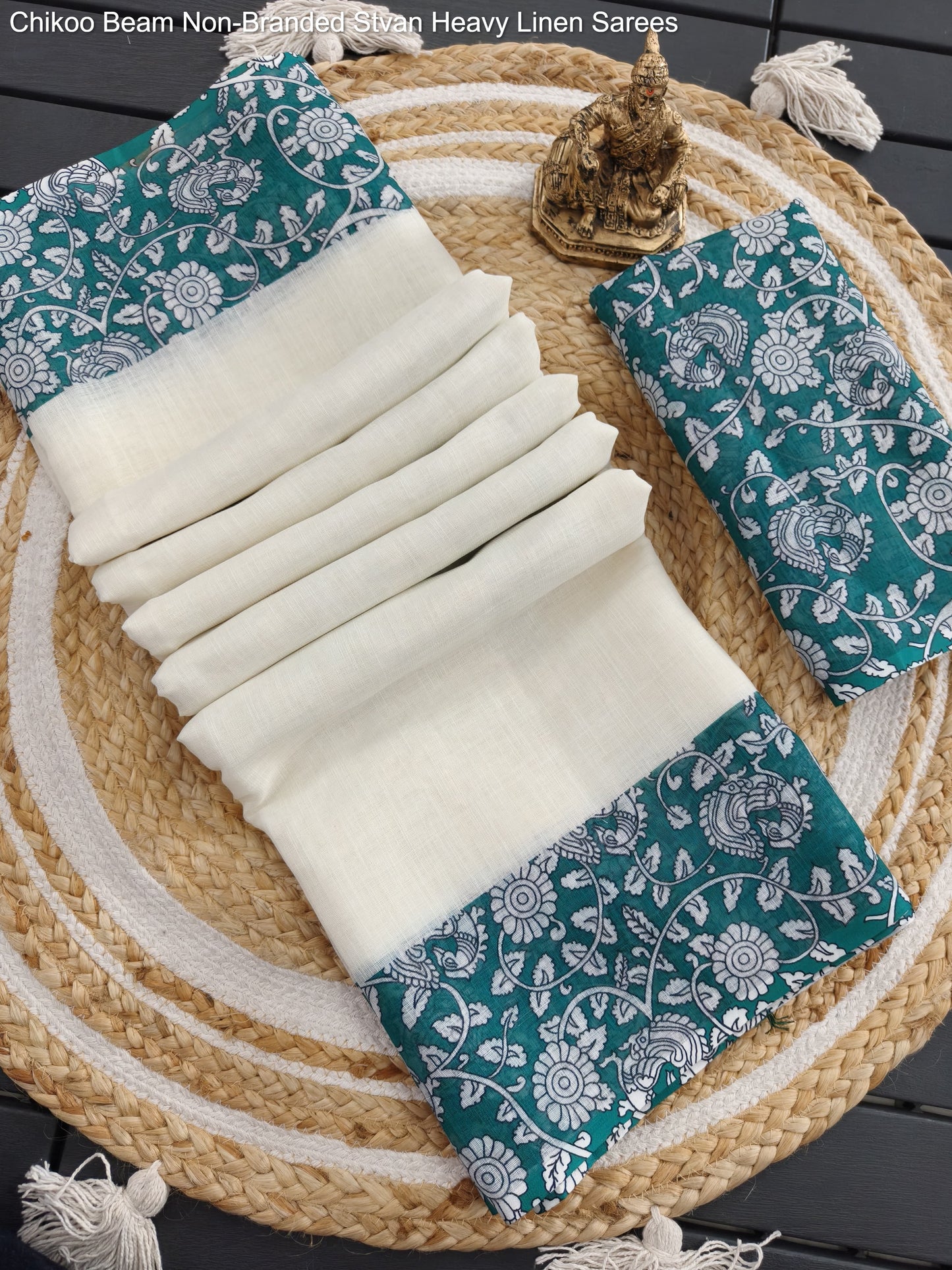 Chikoo Beam Non-Branded Stvan Heavy Linen Sarees