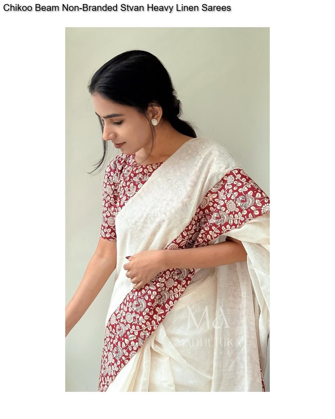 Chikoo Beam Non-Branded Stvan Heavy Linen Sarees