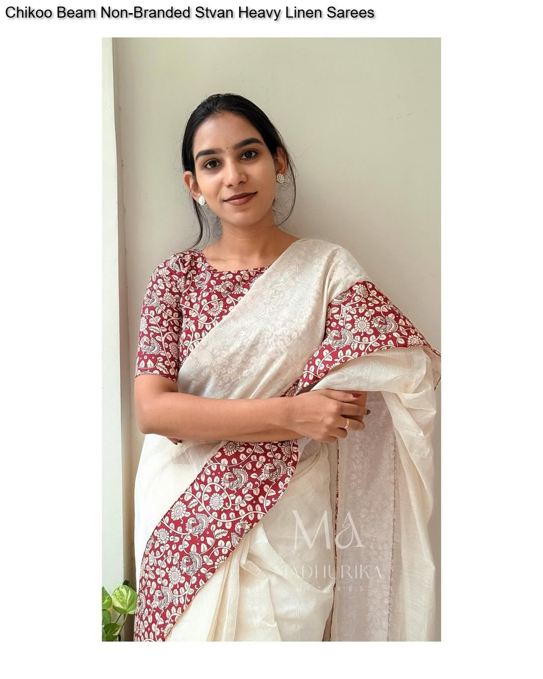 Chikoo Beam Non-Branded Stvan Heavy Linen Sarees