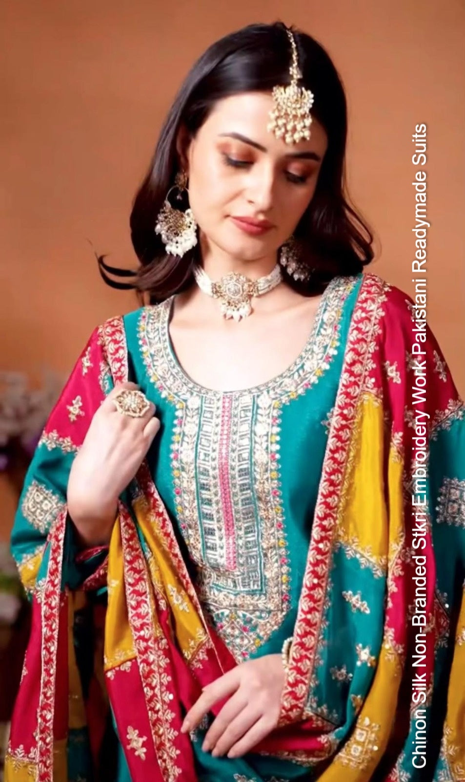 Chinon Silk Non-Branded Stkri Embroidery Work Pakistani Readymade Suits