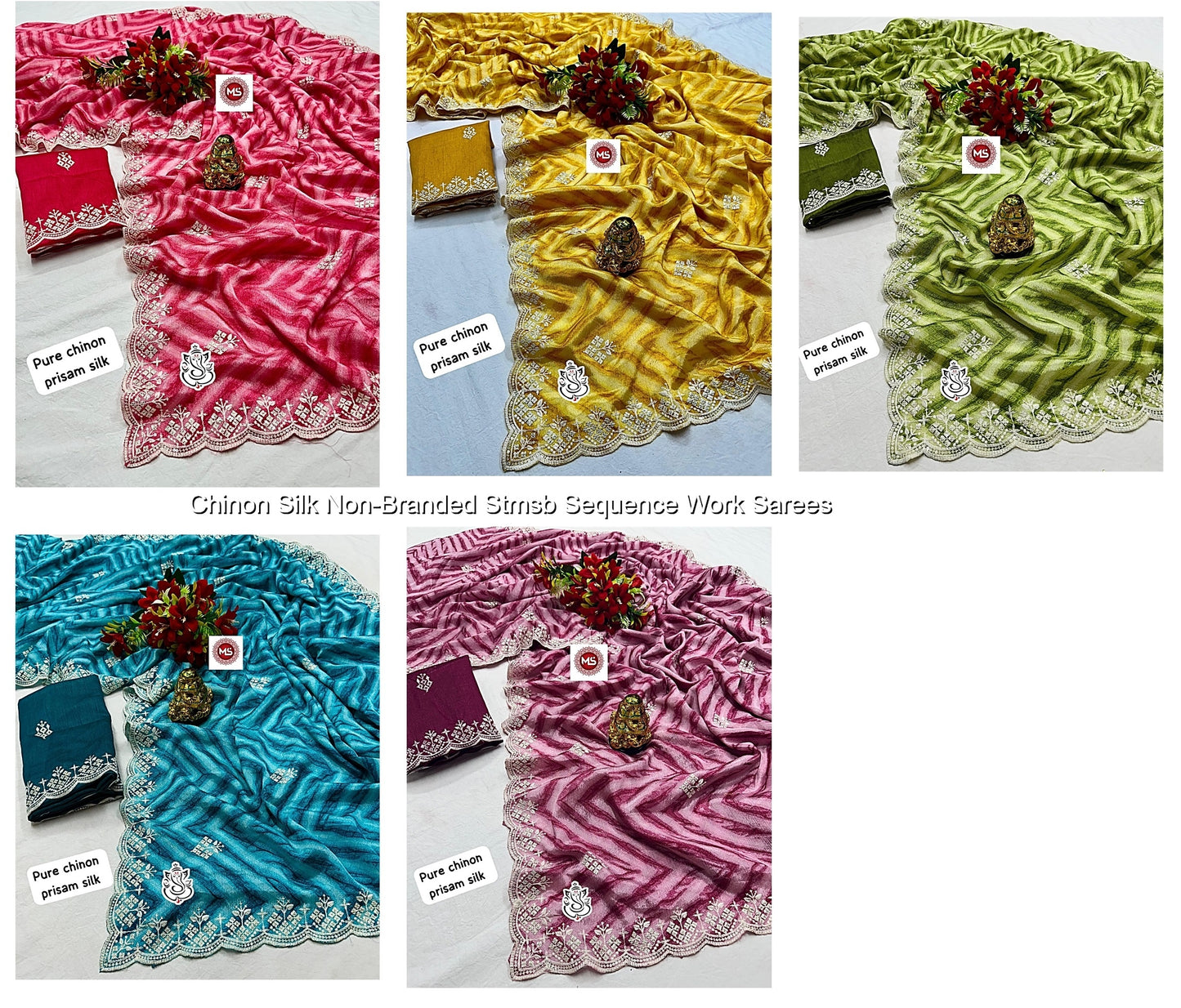 Chinon Silk Non-Branded Stmsb Sequence Work Sarees