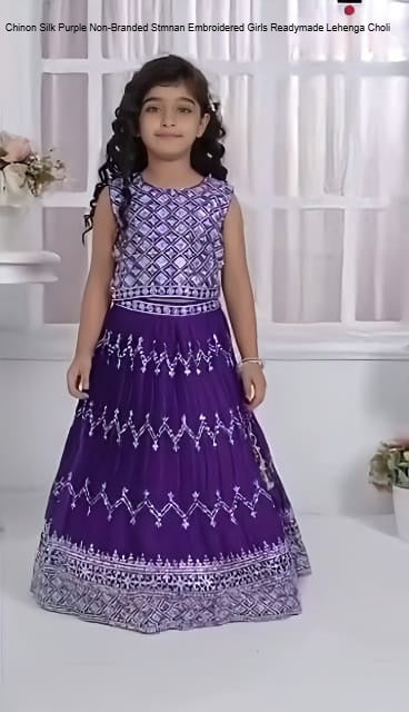 Chinon Silk Purple Non-Branded Stmnan Embroidered Girls Readymade Lehenga Choli