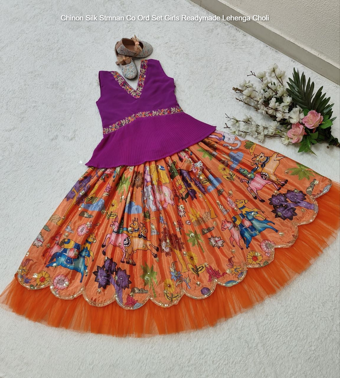 Chinon Silk Stmnan Co Ord Set Girls Readymade Lehenga Choli