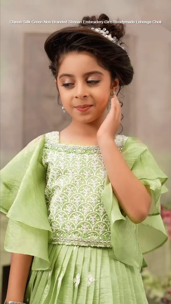 Chinon Sillk Green Non-Branded Stmnan Embroidery Girls Readymade Lehenga Choli
