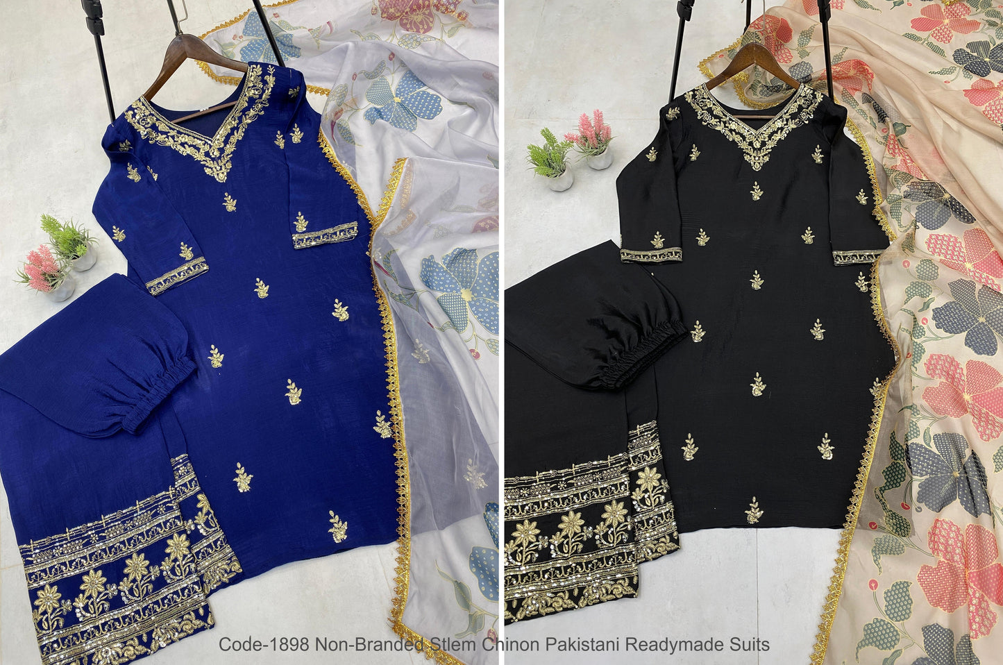 Code-1898 Non-Branded Stlem Chinon Pakistani Readymade Suits
