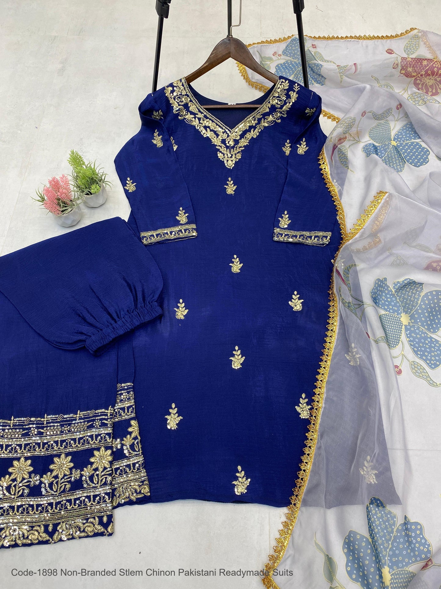 Code-1898 Non-Branded Stlem Chinon Pakistani Readymade Suits