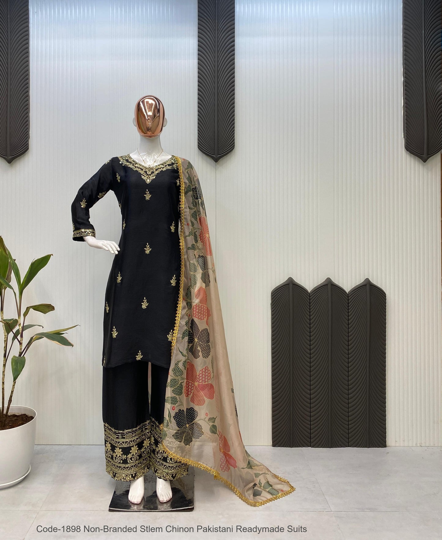 Code-1898 Non-Branded Stlem Chinon Pakistani Readymade Suits