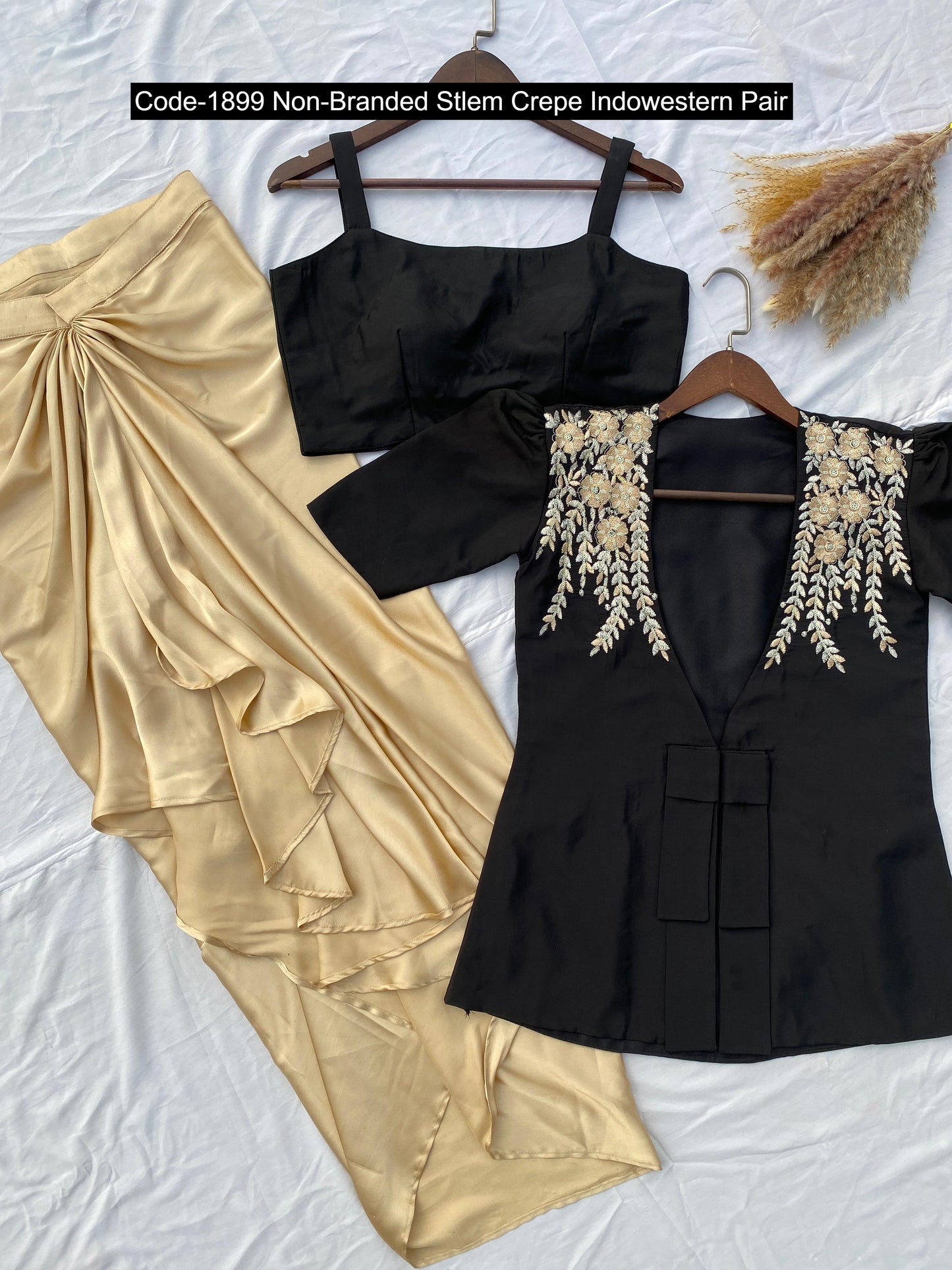 Code-1899 Non-Branded Stlem Crepe Indowestern Pair