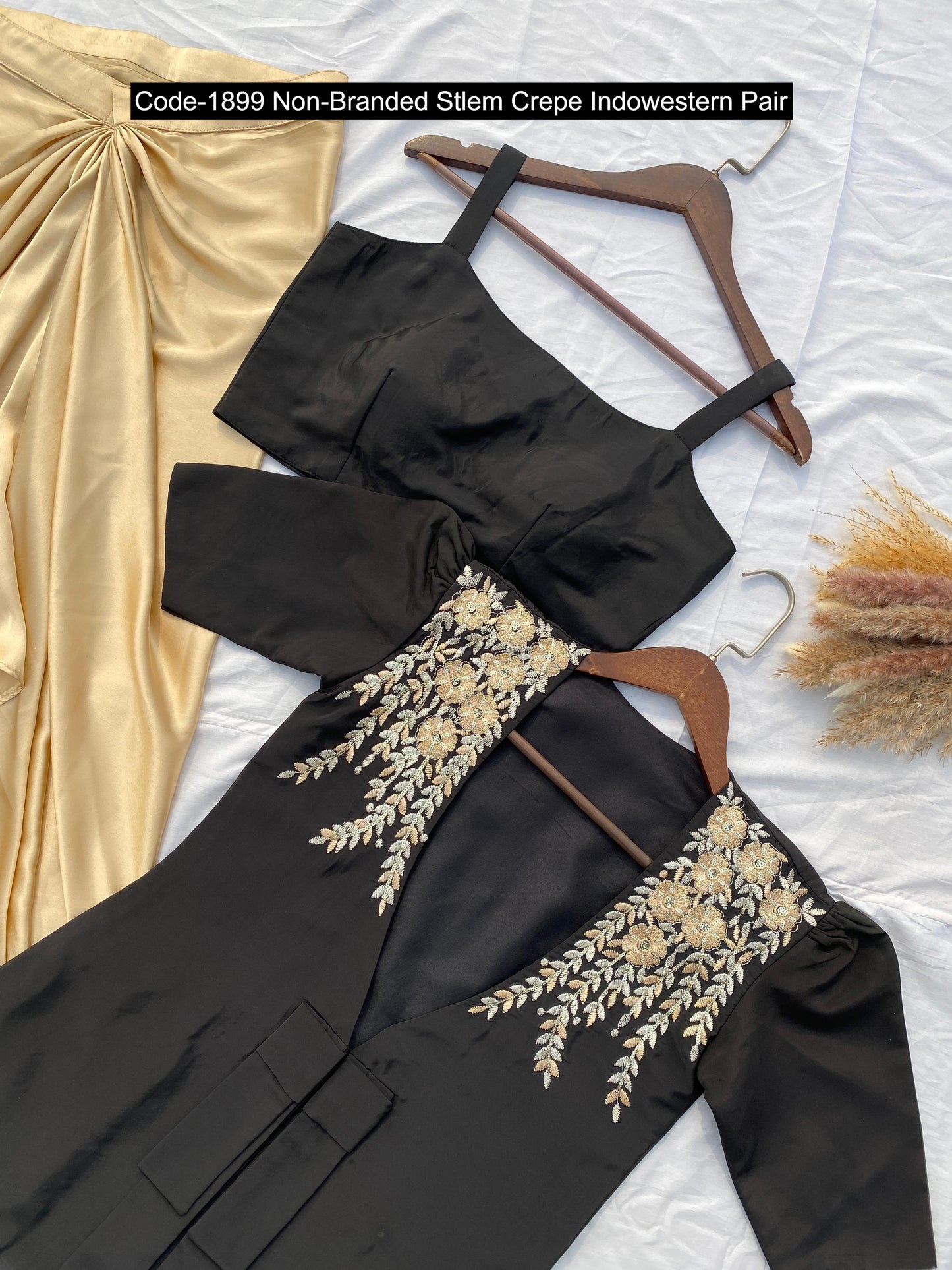 Code-1899 Non-Branded Stlem Crepe Indowestern Pair