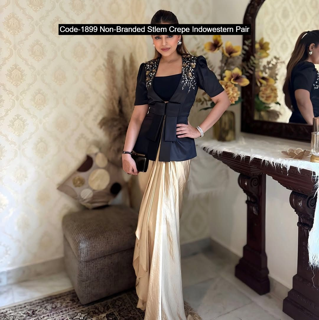 Code-1899 Non-Branded Stlem Crepe Indowestern Pair