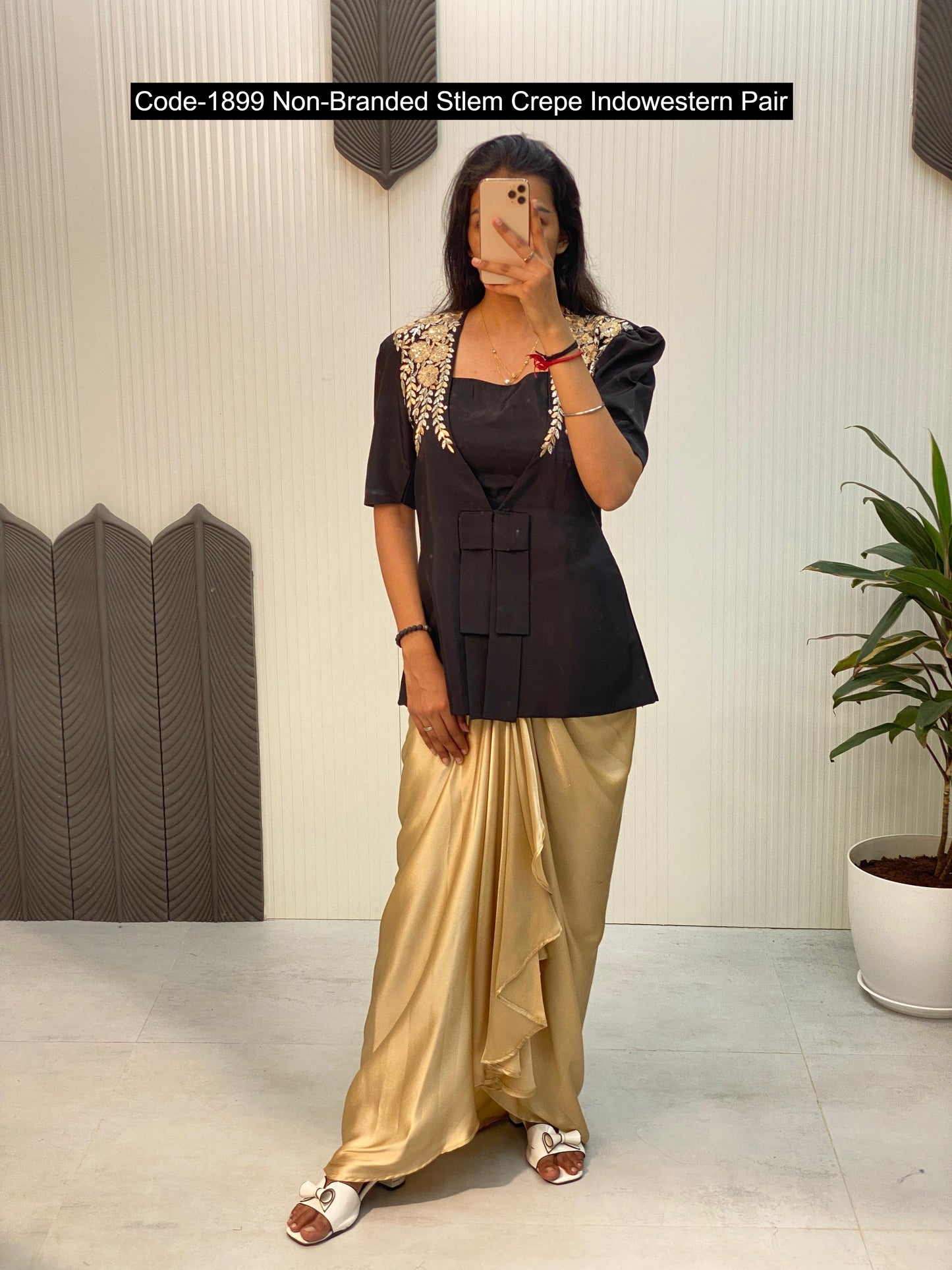 Code-1899 Non-Branded Stlem Crepe Indowestern Pair