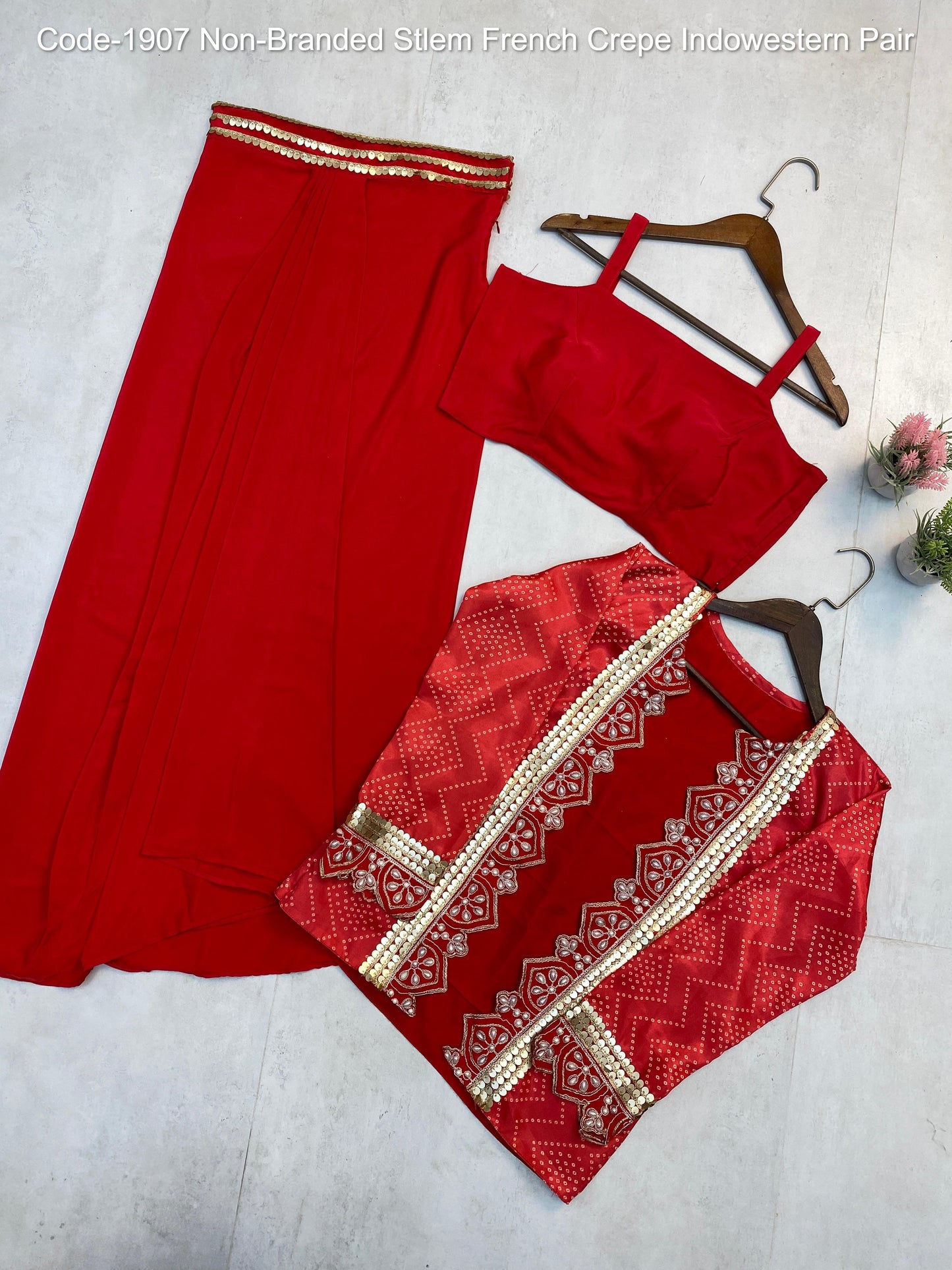 Code-1907 Non-Branded Stlem French Crepe Indowestern Pair