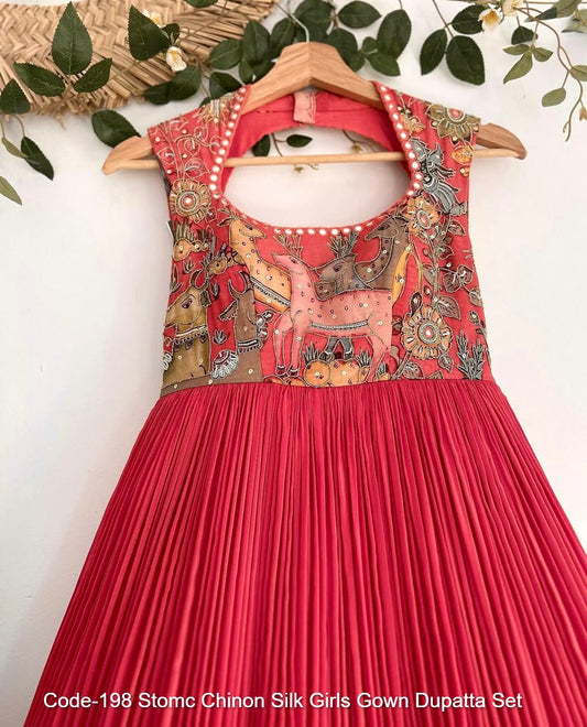 Code-198 Stomc Chinon Silk Girls Gown Dupatta Set