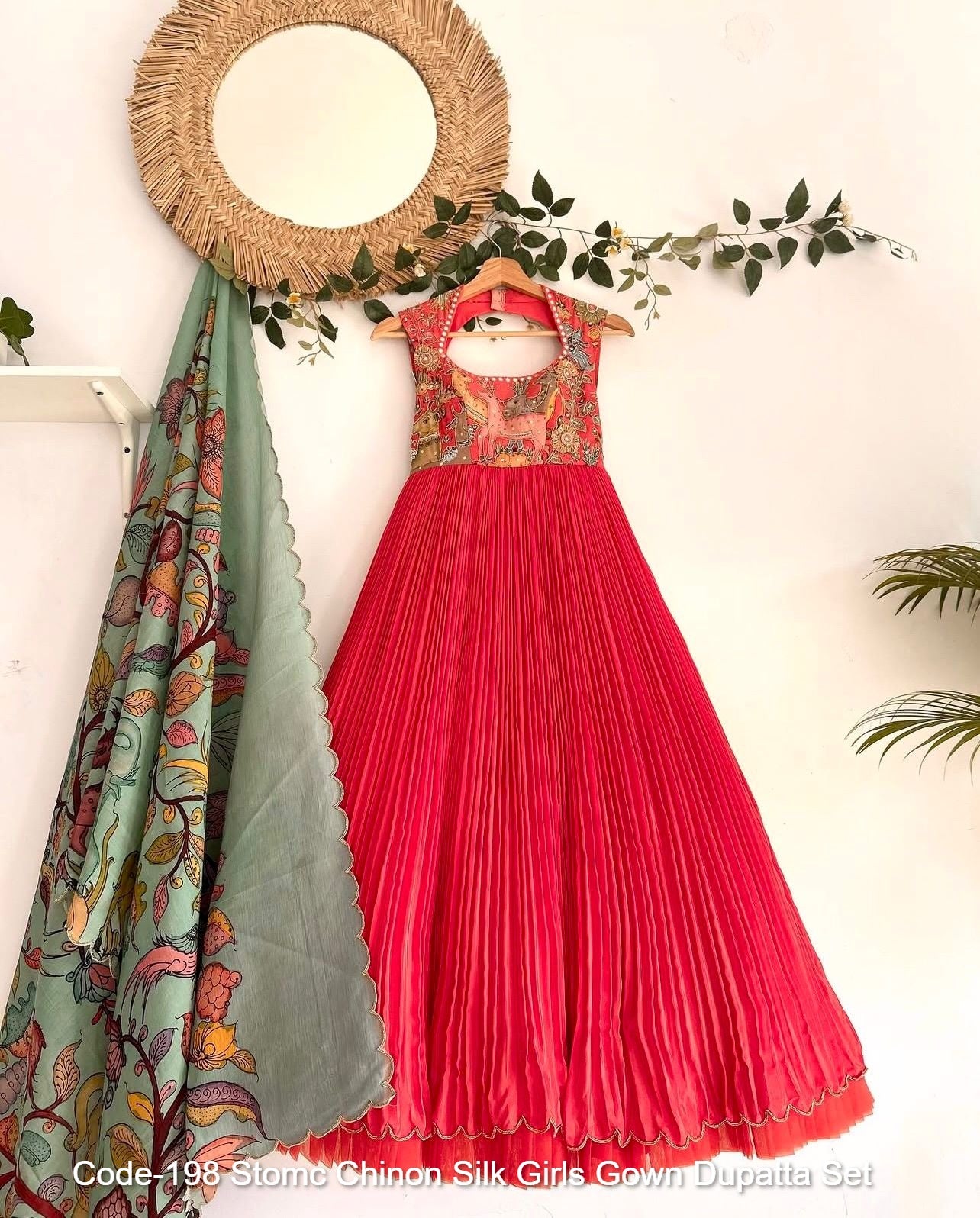 Code-198 Stomc Chinon Silk Girls Gown Dupatta Set